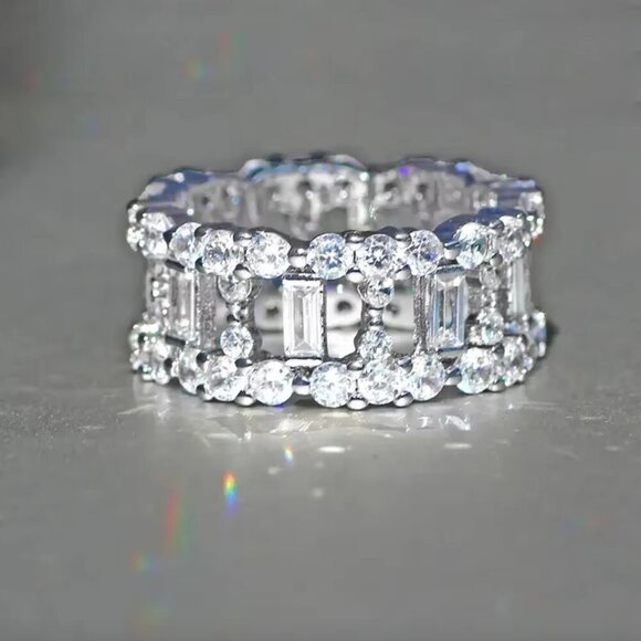 14k White Gold Pave Diamond Eternity Ring Band - Picture 2 of 4